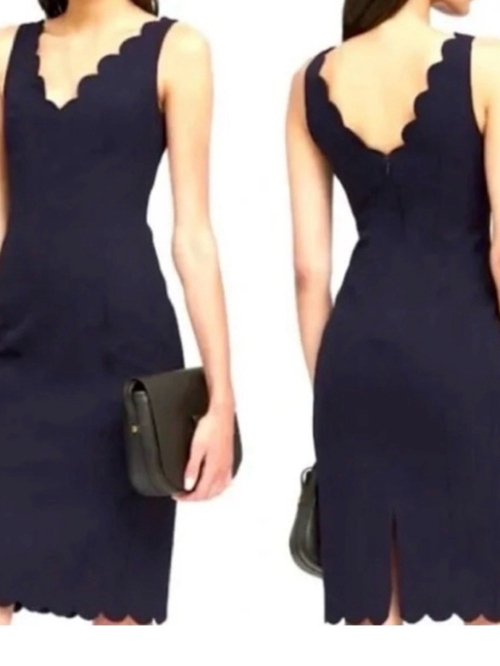 NWT Banana Republic Navy Scalloped Sheath Dress, Stretchy, Tailored